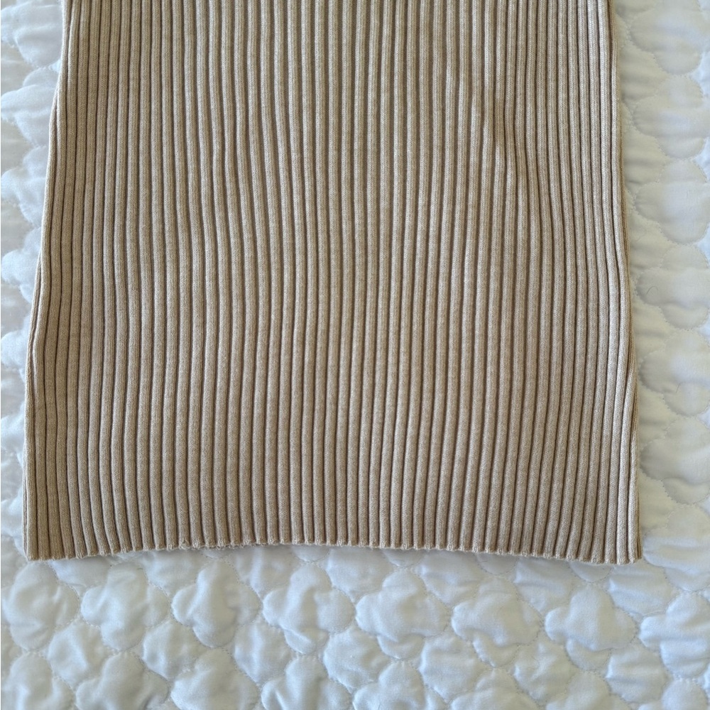 Tan Ribbed Sheath Dress Mock Neck - Picture 7 of 9